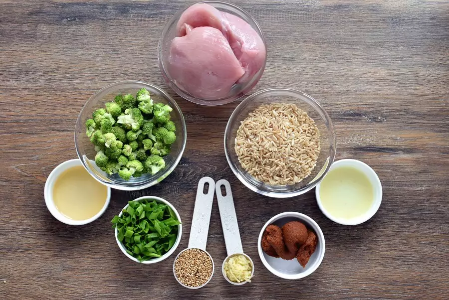Ingredients for Miso Brown Rice and Chicken Salad