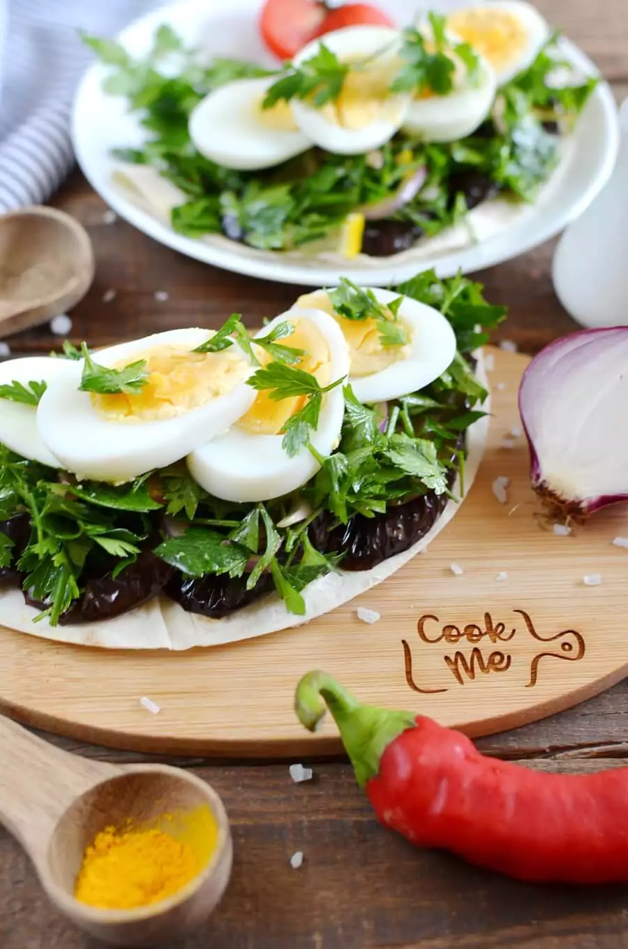 Open-Face Roasted Eggplant & Herb Salad Pita Sandwiches