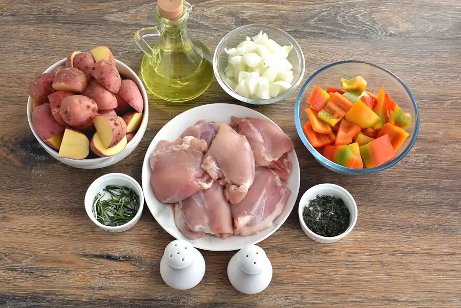 Ingredients for Roasted Chicken Thighs with Peppers and Potatoes