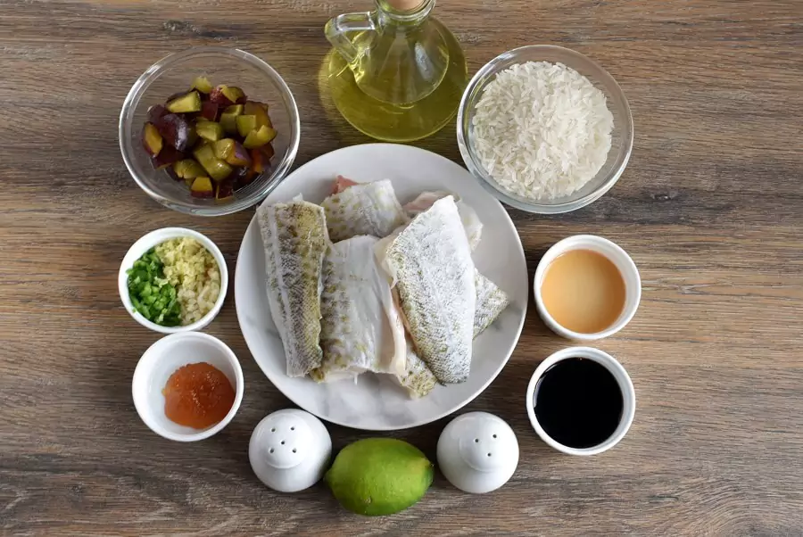 Ingredients for Roasted Cod with Soy Ginger Plum Salsa