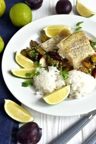 Roasted Cod with Soy Ginger Plum Salsa