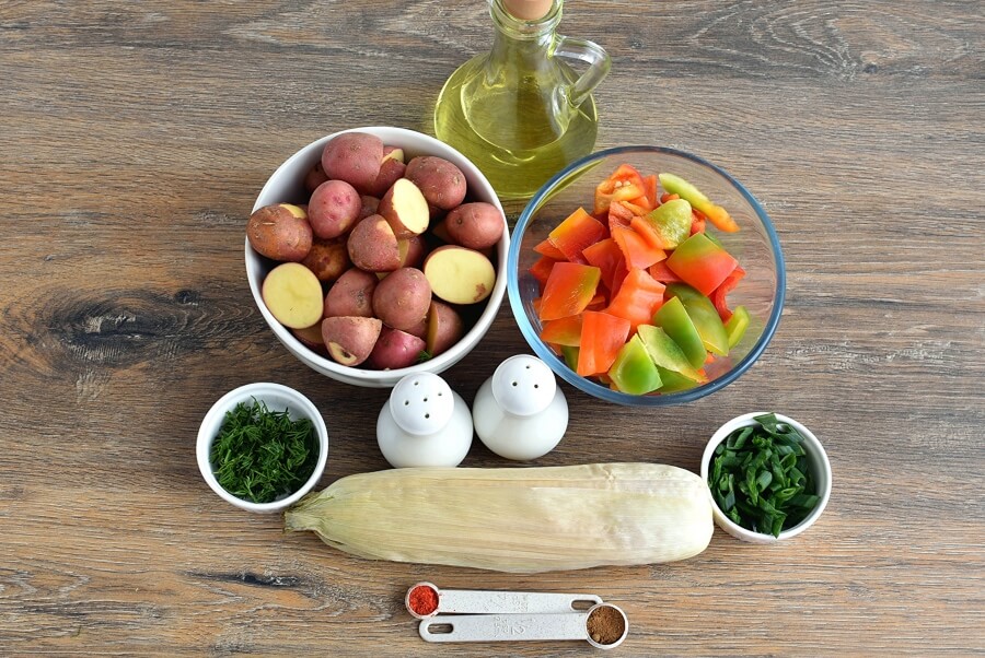 Ingridiens for Roasted Potato Vegetable Salad