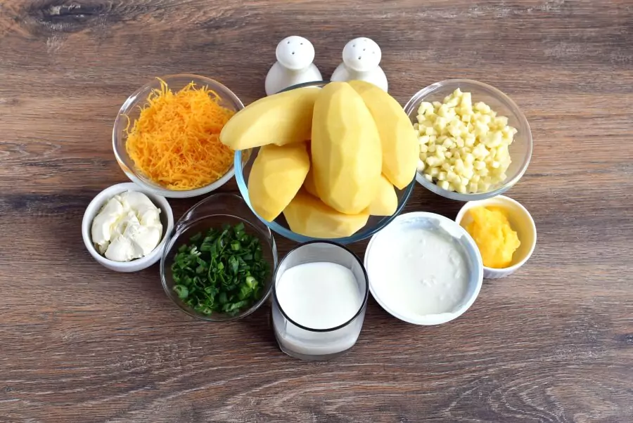 Ingredients for Skinny Cheesy Potato Casserole