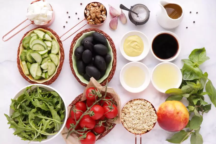 Ingredients for Summer Greek Quinoa Salad
