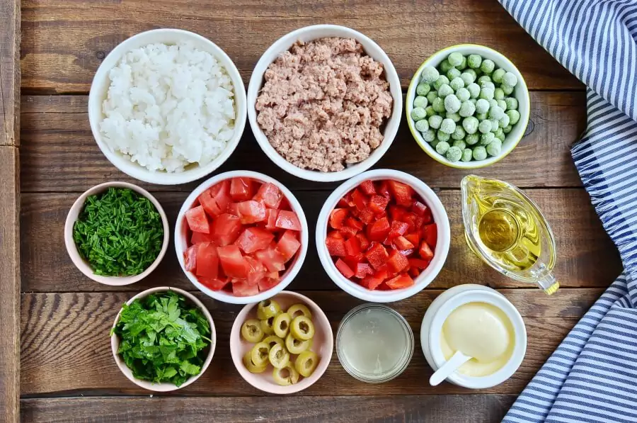 Ingredients for Help-yourself Tuna Rice Salad