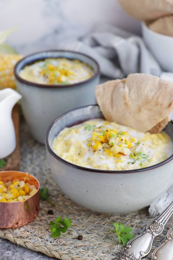 A sunny bowl of creamy corn chowder