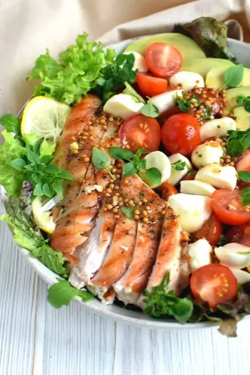 Avocado Caprese Chicken Salad with Balsamic Vinaigrette