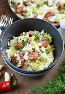 Gluten Free Cheesy Sausage Zucchini Rice Skillet