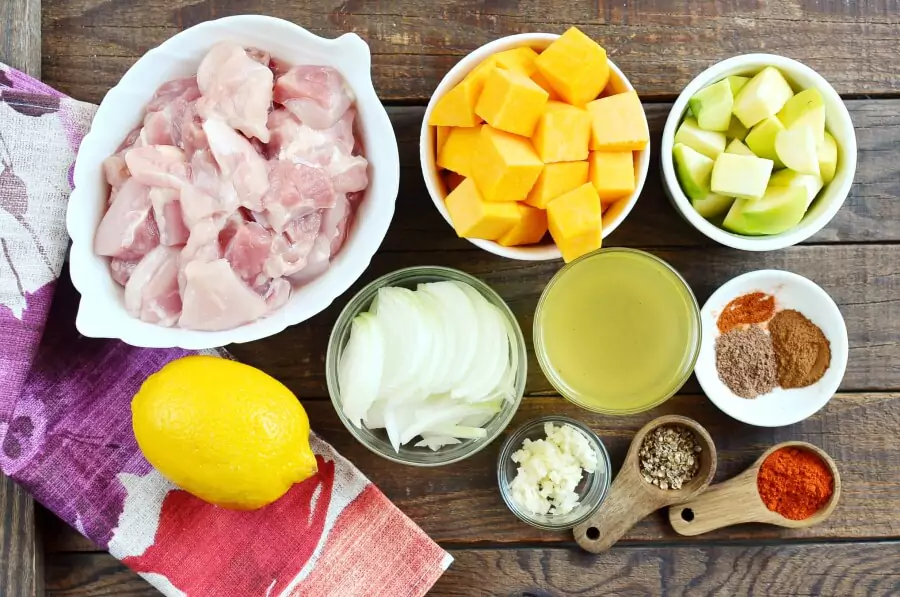 Ingredients for Tasty Chicken and Pumpkin Stew