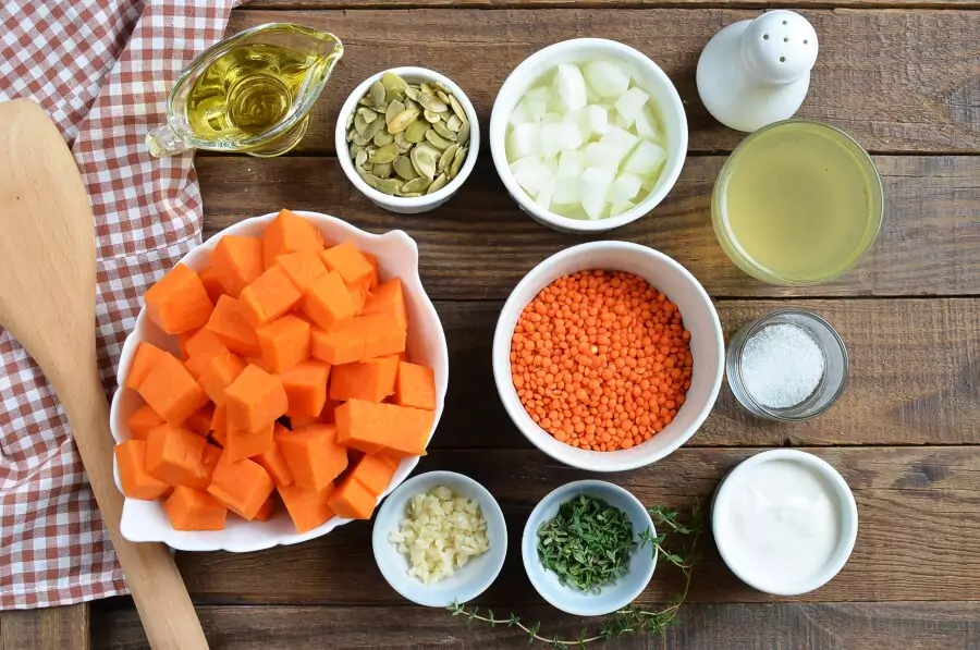 Ingredients for Creamy Pumpkin and Lentil Soup
