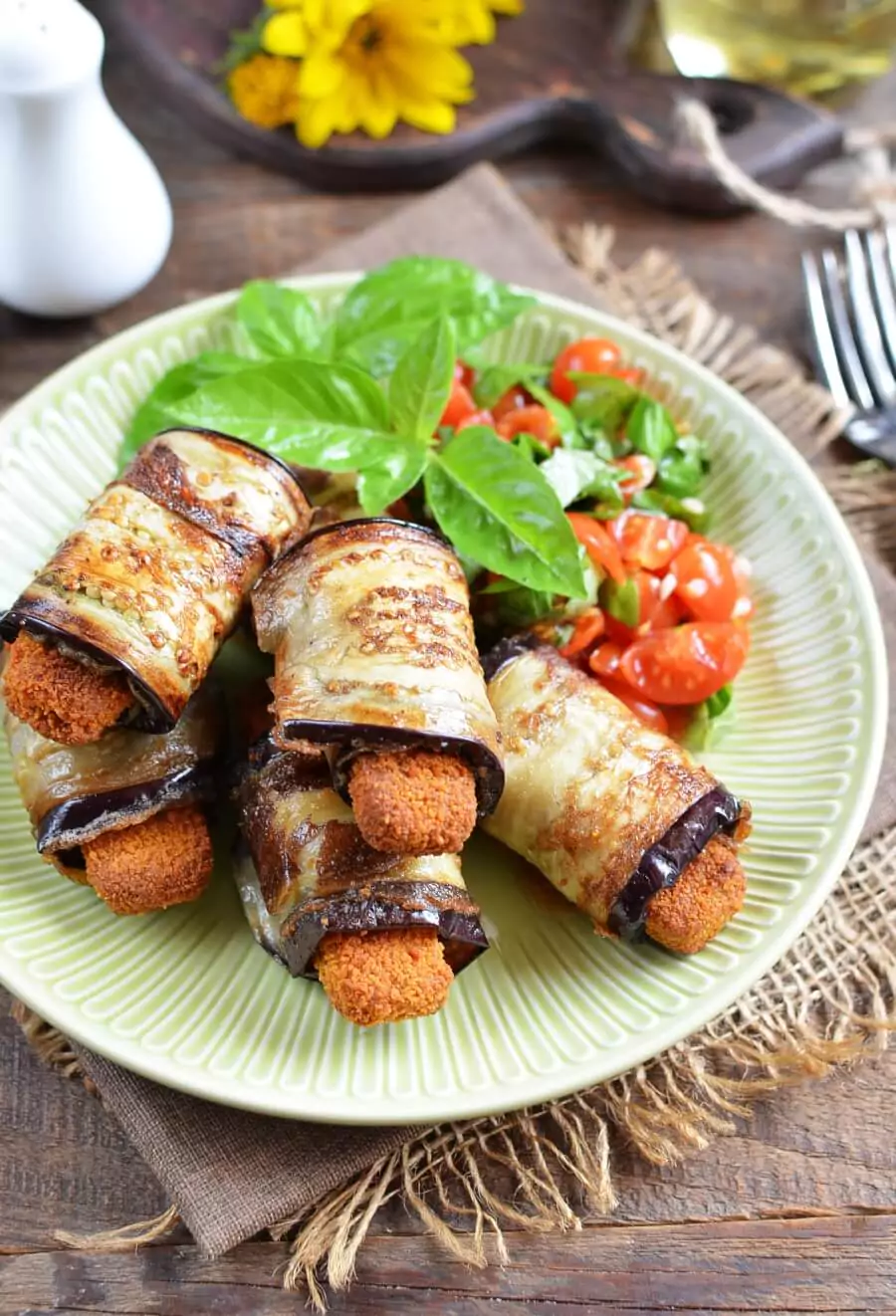 Eggplant & Mozzarella Stick Roll-Ups