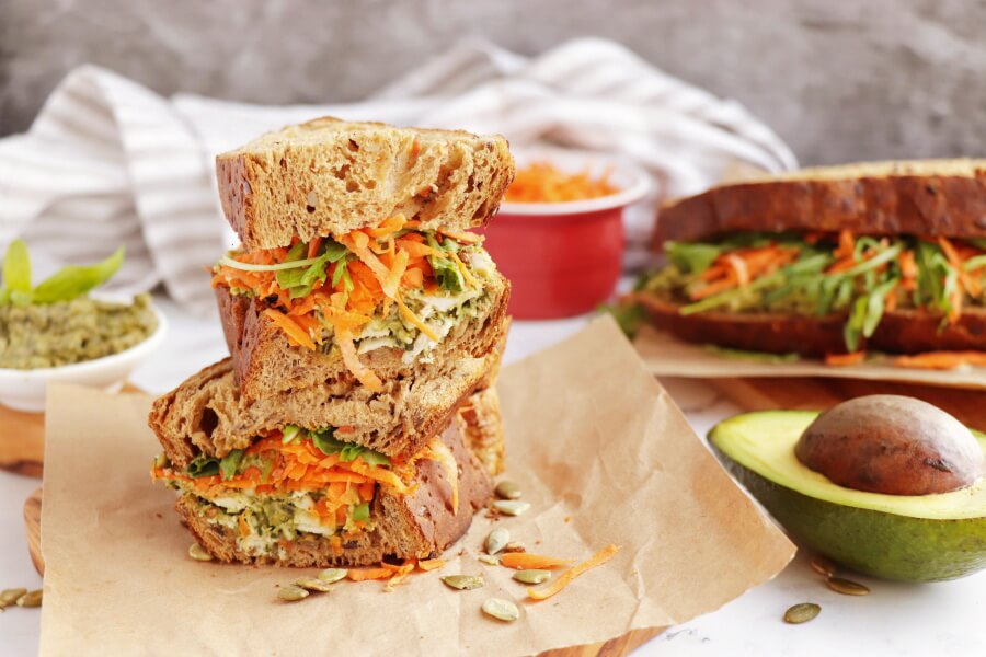 Healthy Pesto, Avocado and Chicken Salad Sandwich