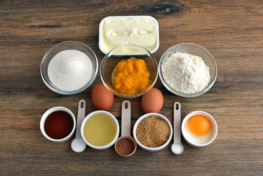Ingredients for Pumpkin Cream Cheese Swirl Muffins