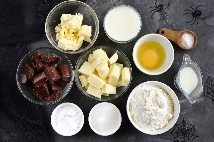 Ingredients for Spider Web Chocolate Fudge Muffins