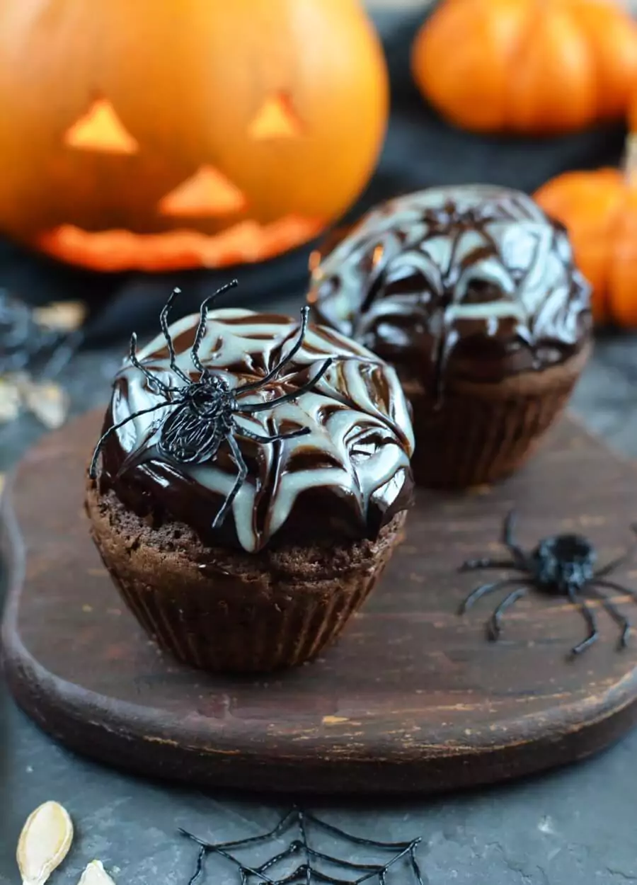 Spider Web Chocolate Fudge Muffins