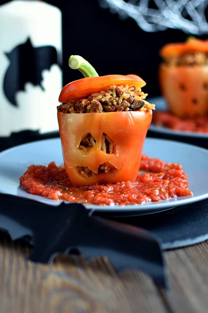 Stuffed Halloween Jack O Lantern Peppers Recipe Cook Me Recipes