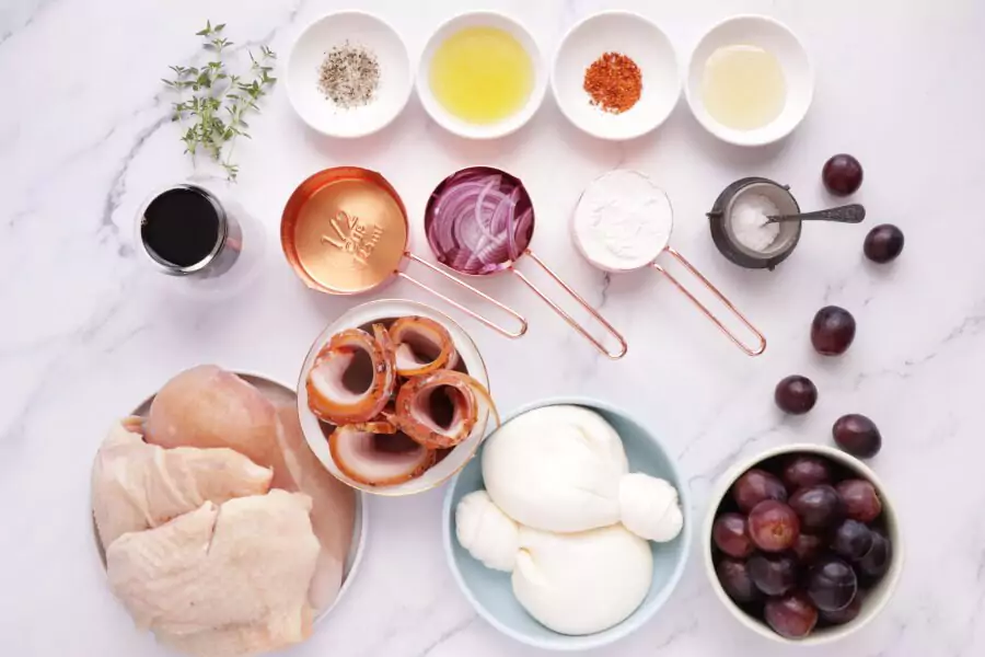 Ingredients for Thyme Roasted Chicken with Grapes and Burrata