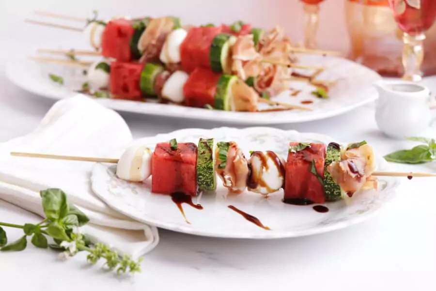 Watermelon, Mozzarella and Prosciutto Skewers