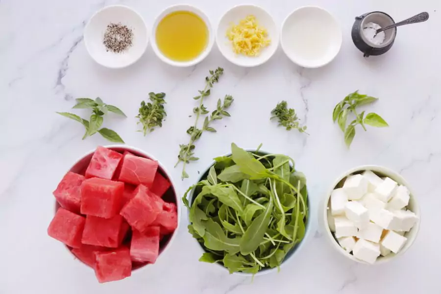 Ingredients for Arugula Watermelon Salad