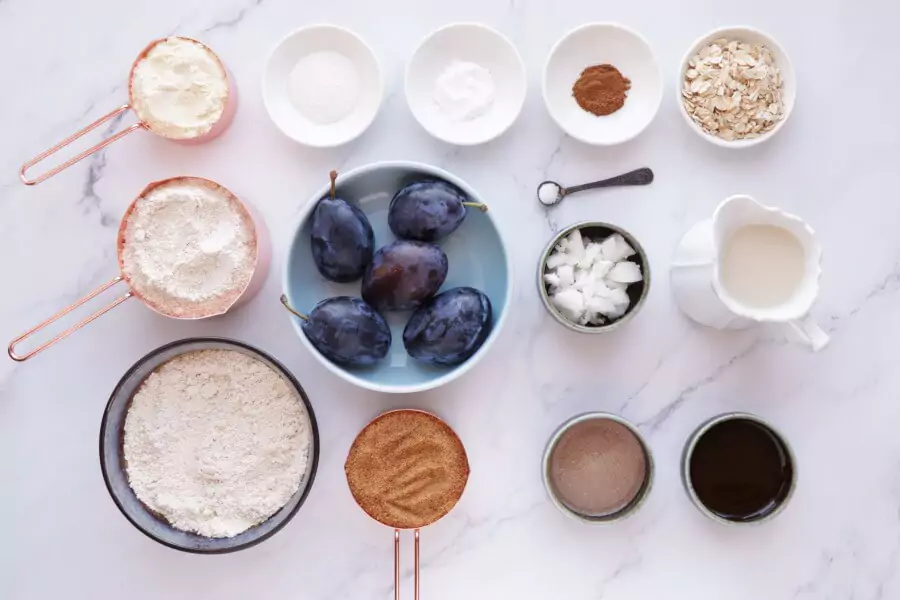 Ingredients for Whole Grain Vegan Plum Muffins