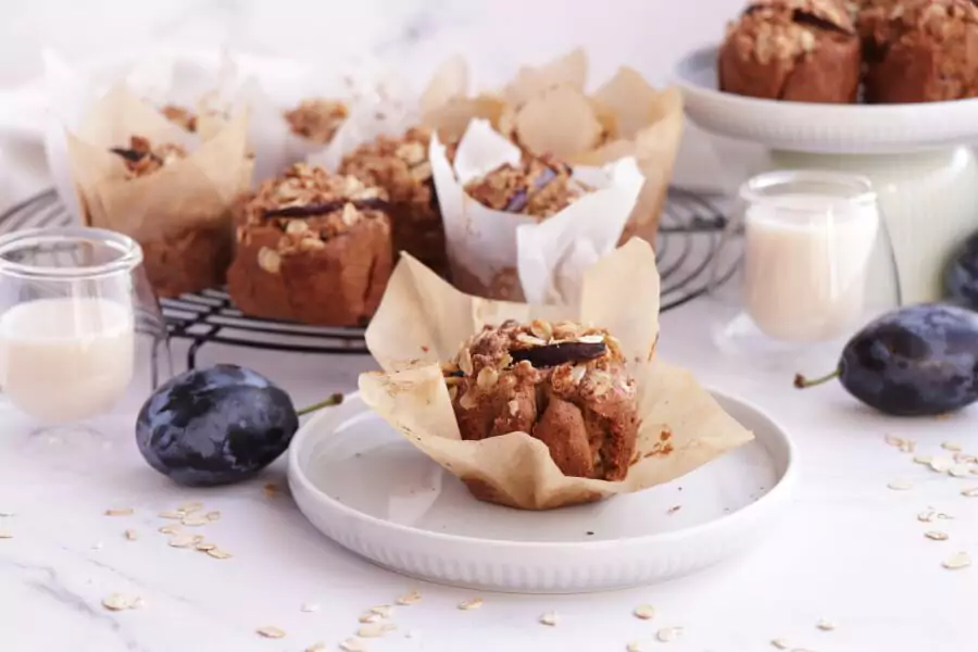 Whole Grain Vegan Plum Muffins