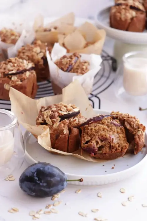 Whole Grain Vegan Plum Muffins