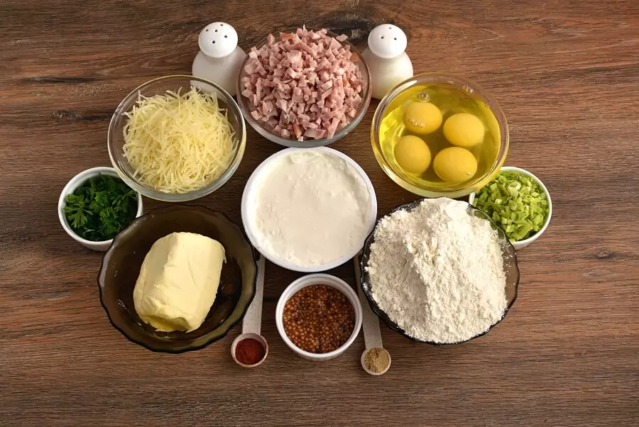 Ingredients for Cheese Puffs with Ham Salad