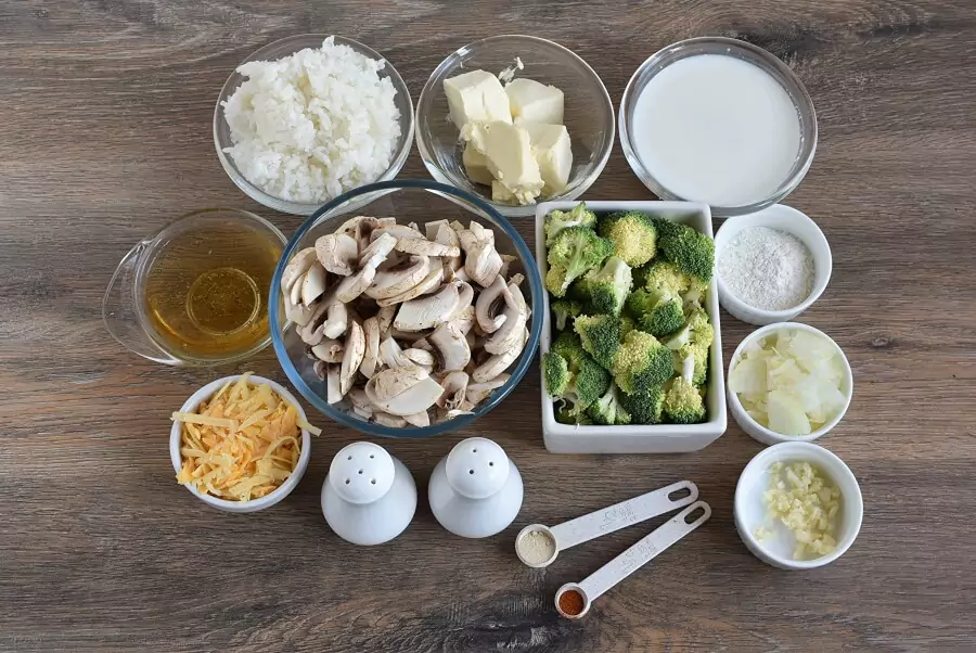 Ingredients for Cheesy Mushroom and Broccoli Casserole