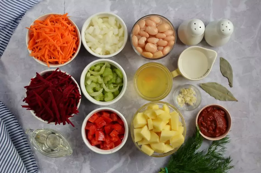 Ingredients for Classic Red Borscht Recipe (Beet Soup)