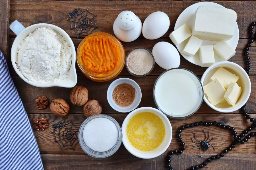 Ingredients for Cream Cheese Stuffed Pumpkin Dinner Rolls