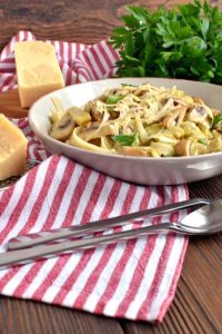 Creamy Fettuccine with Brussels Sprouts and Mushrooms