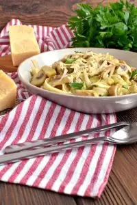 Creamy Fettuccine with Brussels Sprouts and Mushrooms