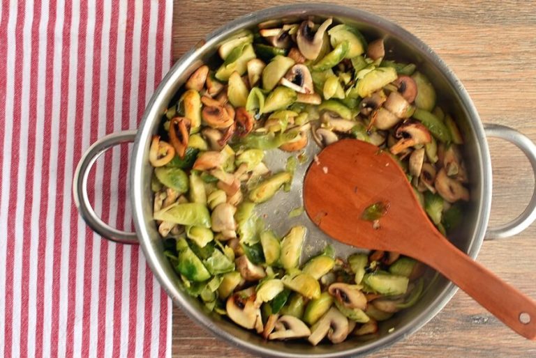 Step 4 - Creamy Fettuccine with Brussels Sprouts and Mushrooms