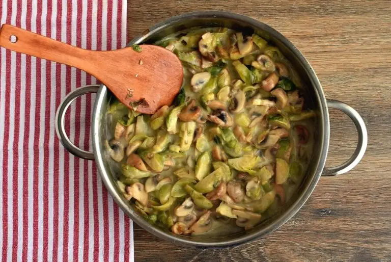 Step 5 - Creamy Fettuccine with Brussels Sprouts and Mushrooms