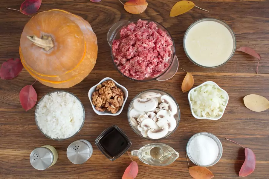 Ingredients for Dinner in a Pumpkin