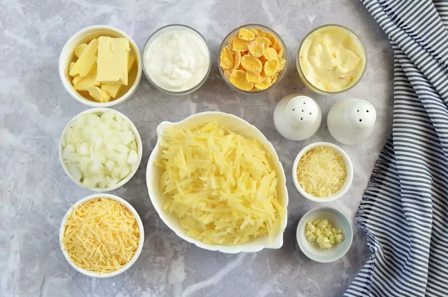 Ingredients for Funeral Potatoes (Utah Potato Casserole)