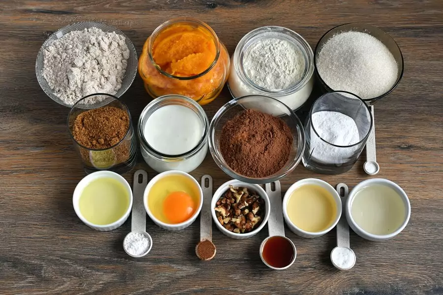 Ingredients for Glazed Chocolate-Pumpkin Bundt Cake