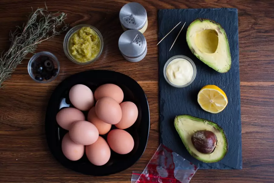 Ingredients for Monster Eyes Deviled Eggs