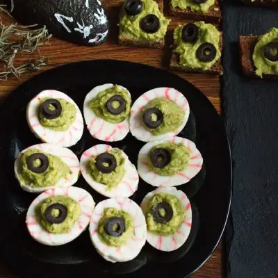 Monster Eyes Deviled Eggs Recipe-Spooky Monster Eyes Deviled Eggs for Halloween