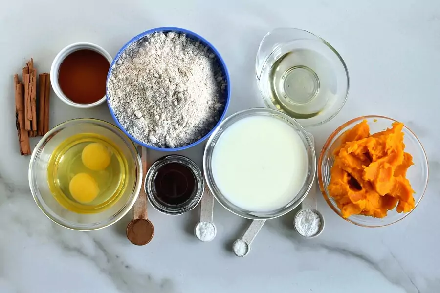Ingredients for Pumpkin Waffles with Cinnamon Maple Syrup