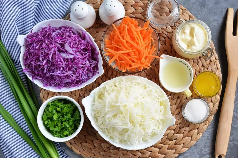 Ingredients for Coleslaw Recipe with Homemade Dressing