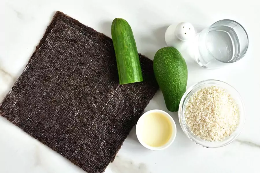 Ingredients for Cucumber and Avocado Sushi