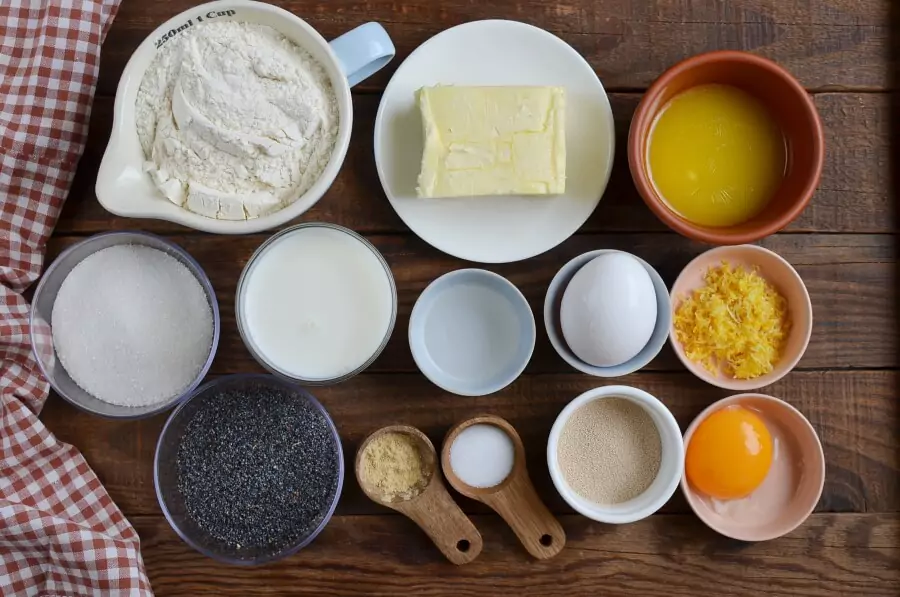 Ingredients for Lemon Cardamom Crescent Milk Rolls with Poppy Seeds