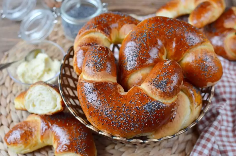 Lemon Cardamom Crescent Milk Rolls with Poppy Seeds