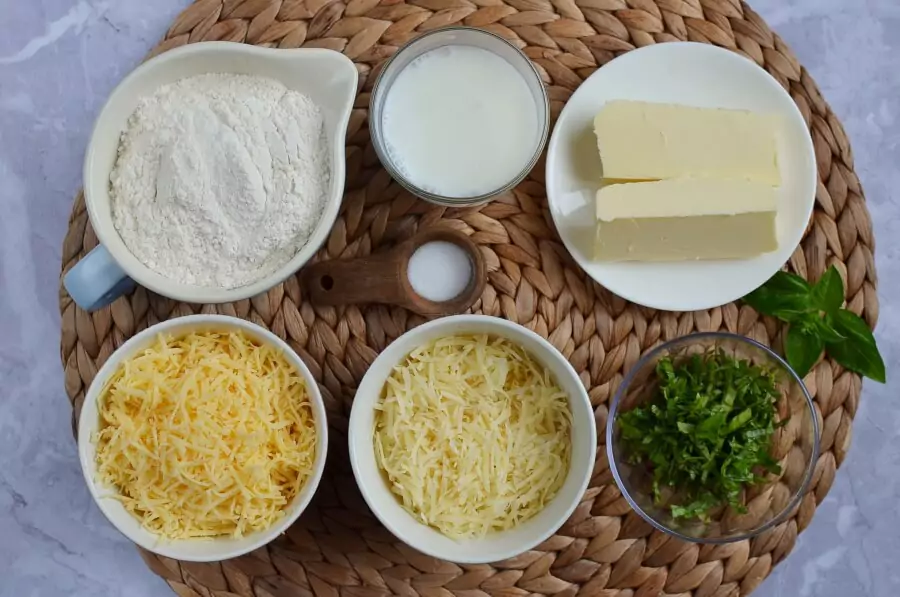 Ingredients for Parmesan Cheddar Basil Bites
