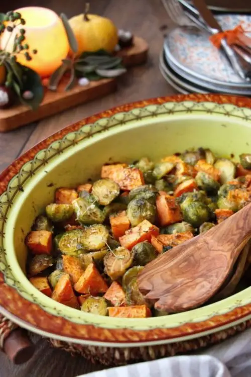 Roasted Sweet Potatoes and Brussels Sprouts