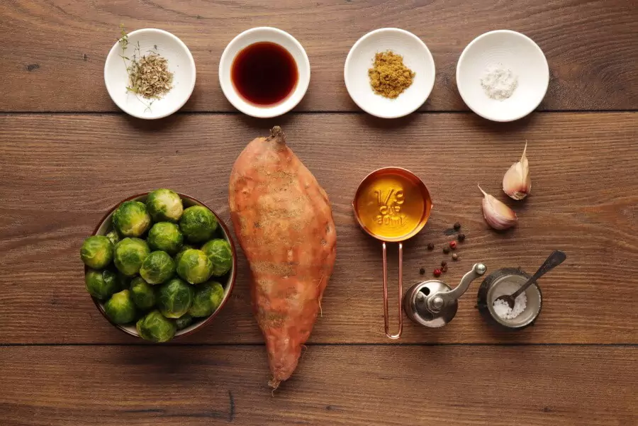 Ingredients for Roasted Sweet Potatoes and Brussels Sprouts