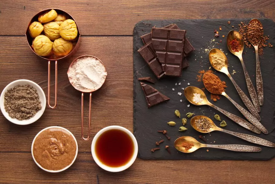 Ingredients for Spiced Chocolate Chestnut Cookies