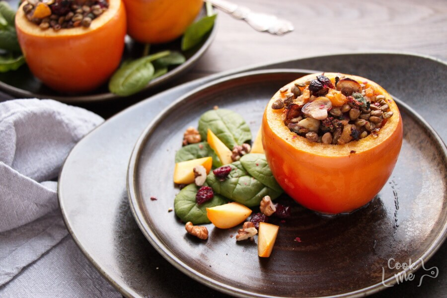 Vegan Stuffed Persimmons with Lentils Recipe-Savory Stuffed Persimmons With Lentils-How to Make Vegan Stuffed Persimmons