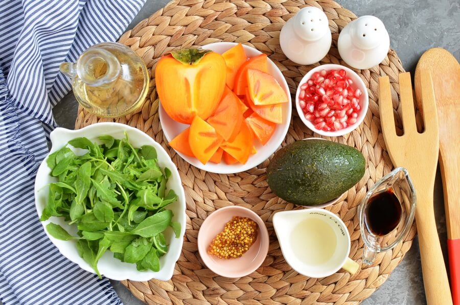 Ingridiens for Winter Persimmon and Avocado Salad